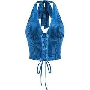 Sleeveless Lace Up Open Back Crop Top, SZ XS, 1H-153T002